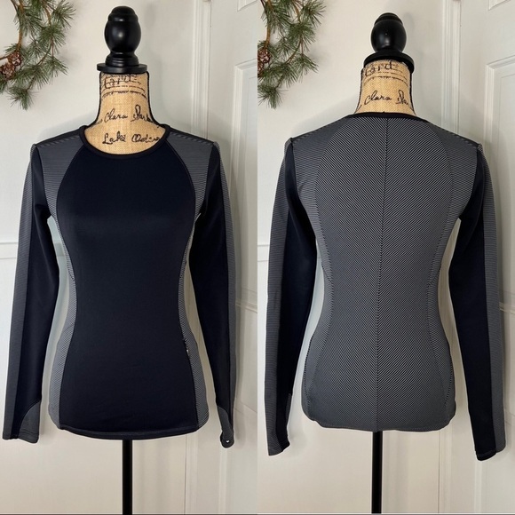Athleta Spotlight Black and Gray Pin Stripe Pullover Long Sleeve Active … - Picture 1 of 14
